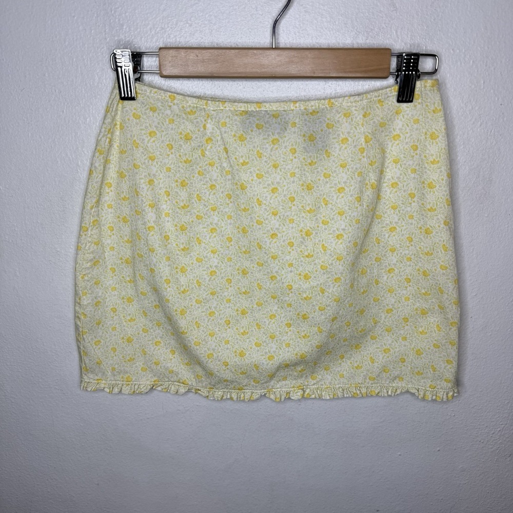 Retro Express Yellow Floral Cotton Cottagecore Mini Skirt Size 3/4 (Small)